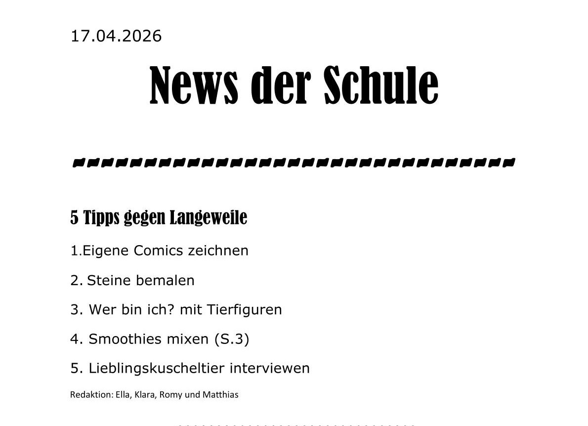 1. Ausgabe "News der Schule" veröffentlicht