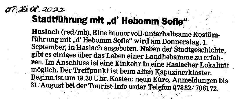 Stadtführung mit "d' Hebomm Sofie", OT 25. August 2022