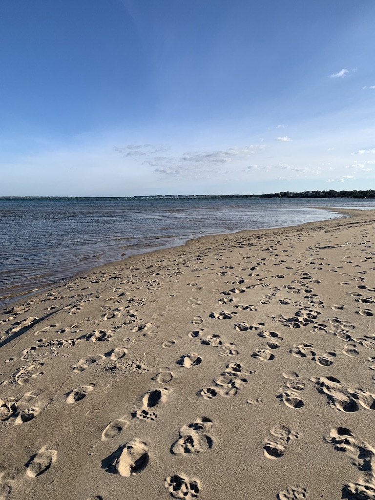 Our footprints at the local beach.