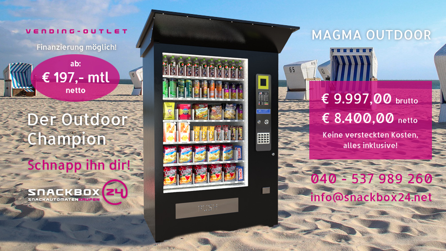 Grafik: MAGMA OUTDOOR Snackautomat - inklusive Münzwechsler, Banknotenleser, Alterskontrolle, Telemetrie und kontaktloses Bezahlen