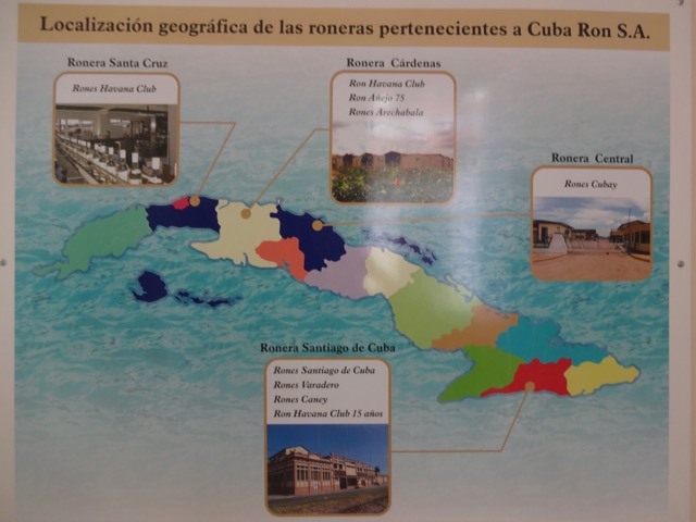 Karte mit Darstellung aller kubanischer Brennereien