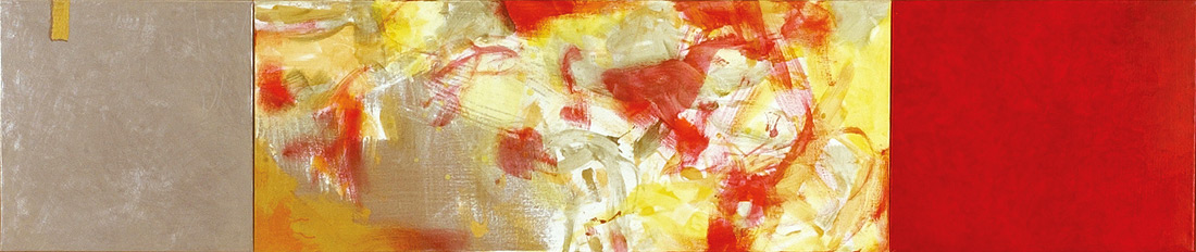 "Cherry-Lounge", 50 x 235 cm, Eitempera, Öl und Zinn auf Leinen, 2003