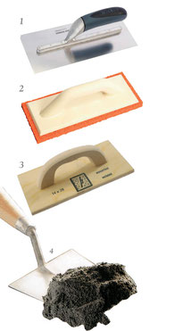 metal manara, trowel with spongy surface, generic trowel and trowel