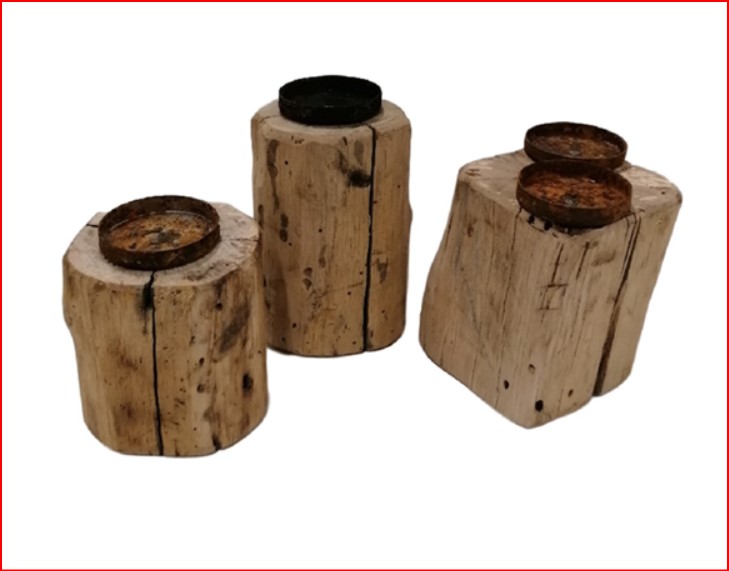 Kerzenhalter, verschiedene Holzklotzformen, Halter für große Teelichte