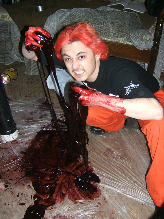 Angel Marquez messes with some fake blood and guts.