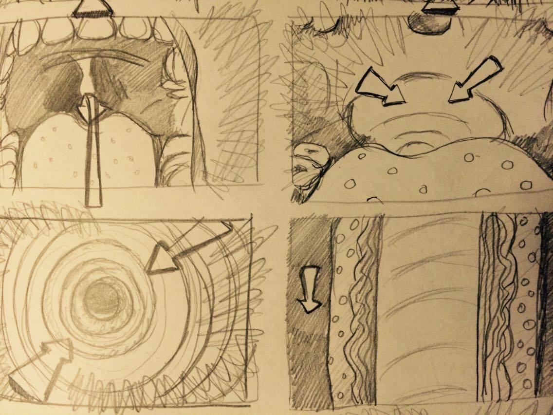 Some of the storyboards created by animator Chris Younes for the drug trip sequence in the movie. 1 of 4