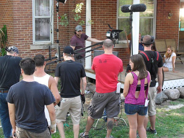 Here's the backs of a bunch of us as we watch a take being shot.