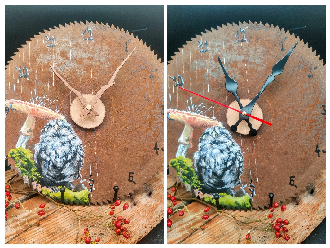 Sägeblatt-Uhr mit Wunschmotiv