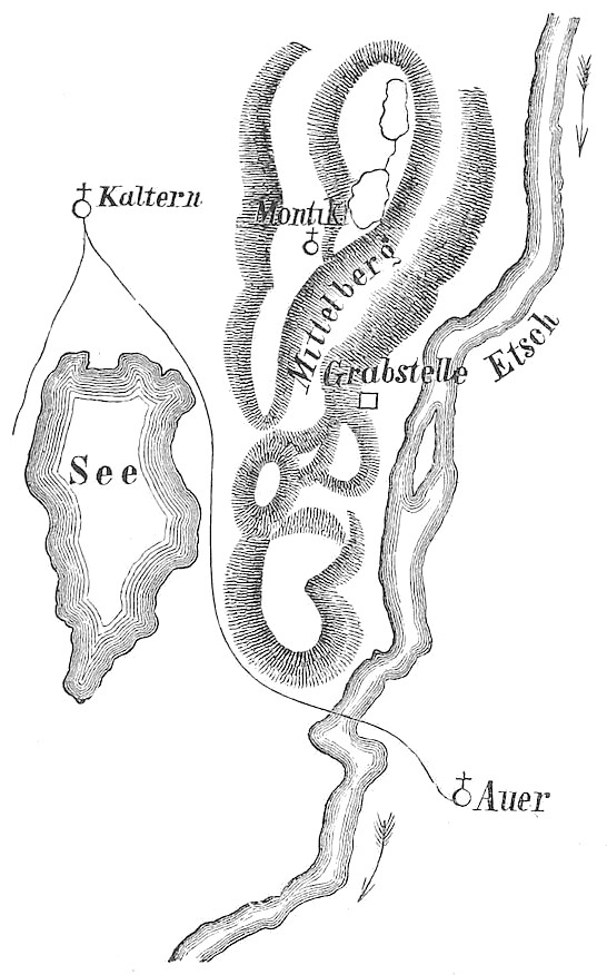 Fig. 1. Landkarte mit eingezeichneter Grabstelle.