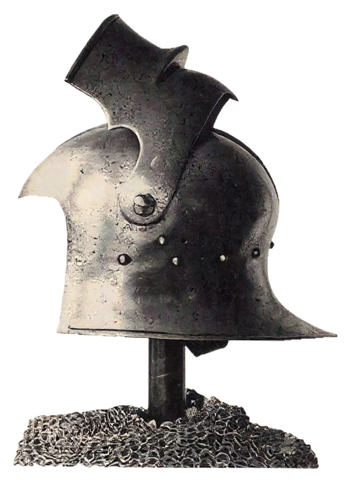 Fig. 3. Kriegshelm mit aufgeklapptem Visier.