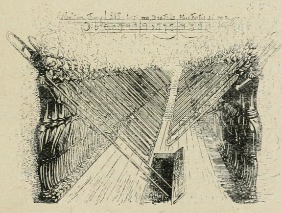 "Dampfmusik“, Spottbilder auf die laute musikalische Instrumentation von Berlioz, 1842.