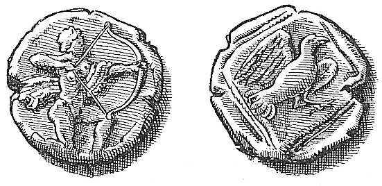 Fig. 1. Münze auf das Vogelschießen von Stymphalos in Arkadien (Kgl. Münzkabinett in München.)