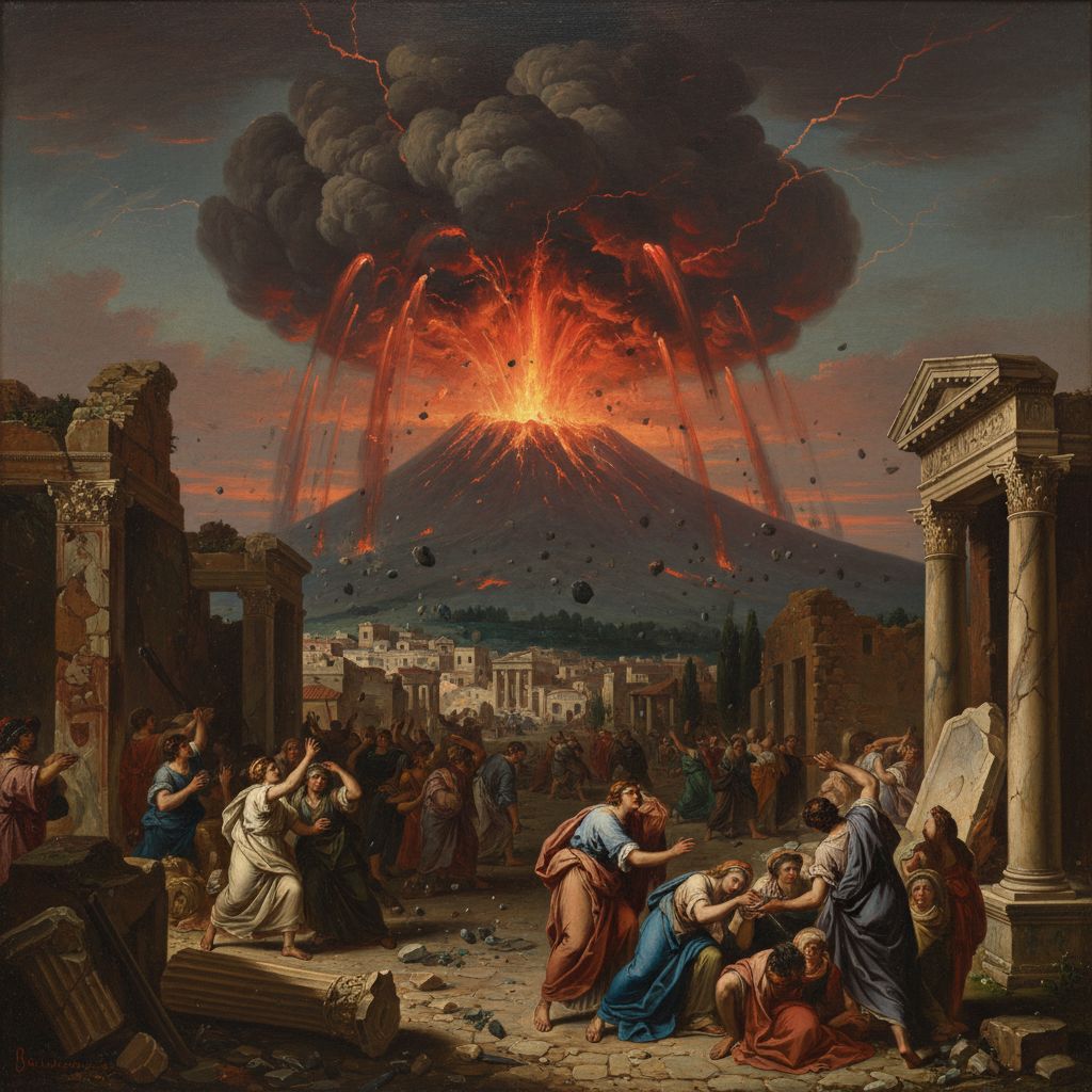 79. n. Chr. zerstört der Ausbruch des Vesuvs Pompeji.