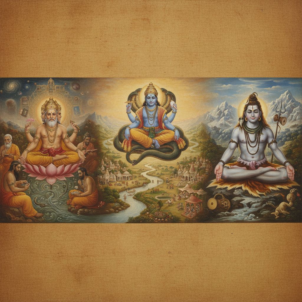 Symbolbild: Die Geschichte von Brahma, Vishnu und Shiva.
