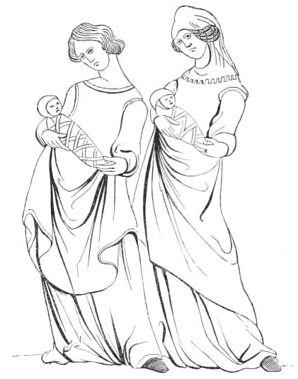 Kleidung von Dienstmädchen im 13. Jahrhundert. Aus dem Buch: Sitten, Traditionen und Mode im Mittelalter und in der Renaissance. 