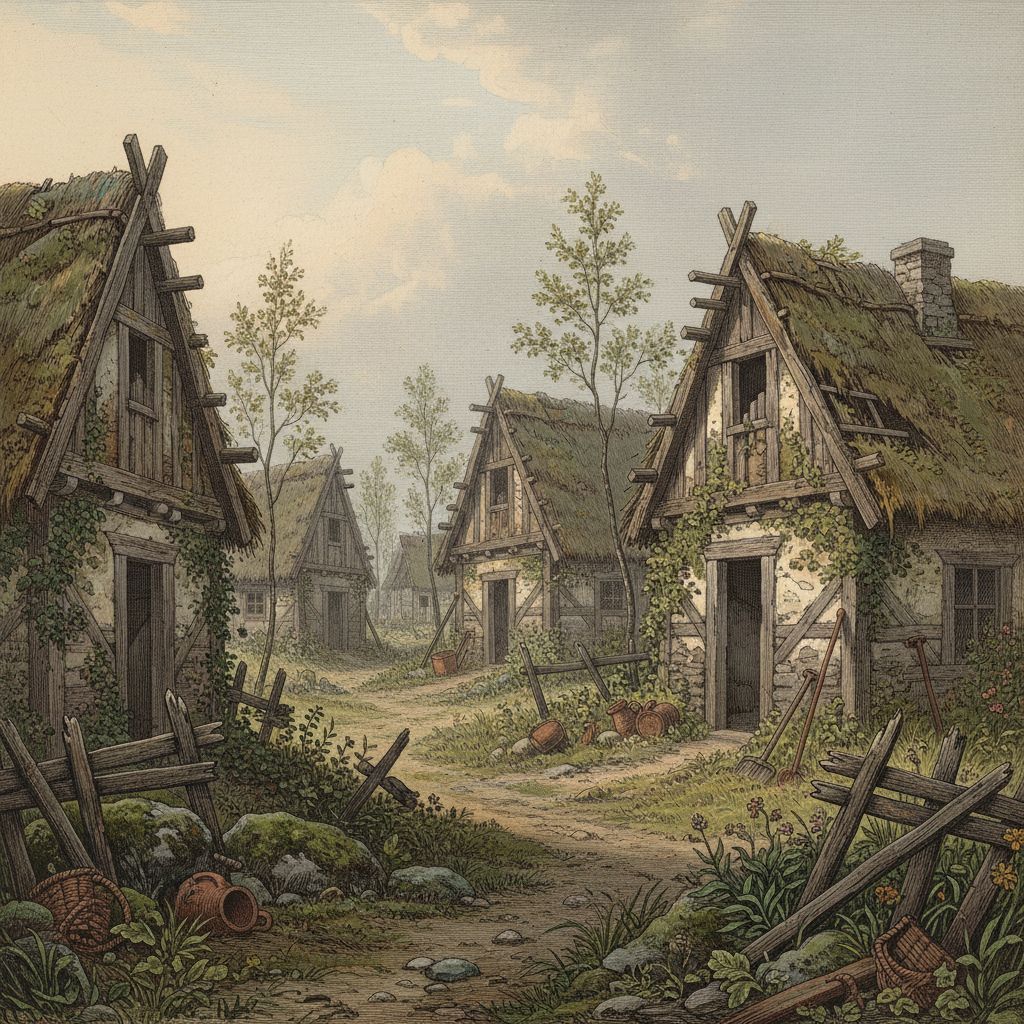 Symbolbild: Eine Wüstung (verlassenes Bauerndorf) nach den Bauernkriegen.