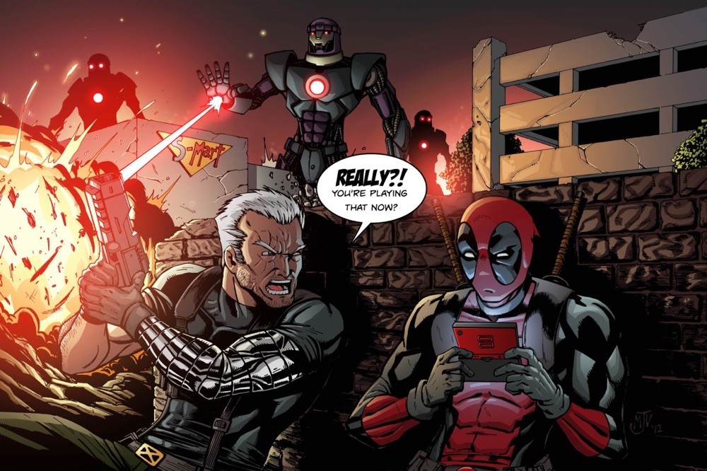 Vignetta divertente con Deadpool che gioca alla Nintendo 3DS