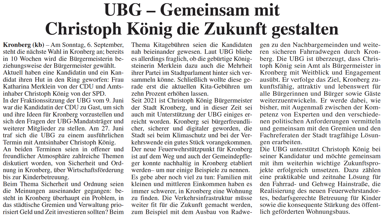 UBG - Gemeinsam mit Christoph König die Zukunft gestalten