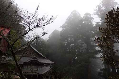 神秘的な霧に包まれた玉置神社さんの境内