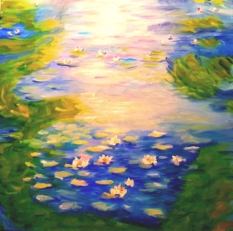 Seerosenbild 2, Öl auf Leinwand, inspiriert von Claude Monet