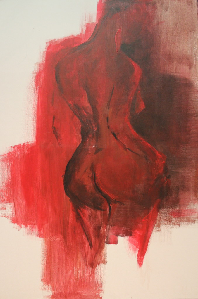 Weiblicher Akt rot, Acryl auf Leinwand, 60x80
