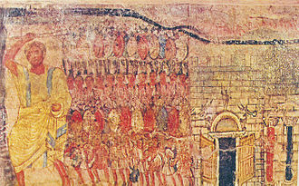 Auszug aus Ägypten; Wandmalerei in der Synagoge von Dura Europos, Syrien, 244 n. Chr.