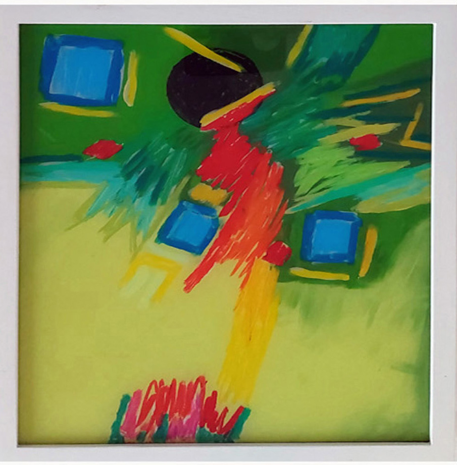 Rolf Liese, o.T. HInterglasbild 32 x 38 cm; Rücks. signiert, Preis 600 Euro