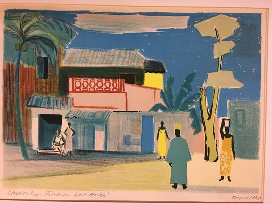 Freetown, West-Afrika 1966, orig. Farblithographie 37 x 26 / 42 x 30,5 cm signiert, 250 Euro