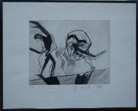 "Auf dem Seil", 1993, Radierung 50 x 40 cm  signiert  Gewidmet: „für Lisa“, Auflage 10  