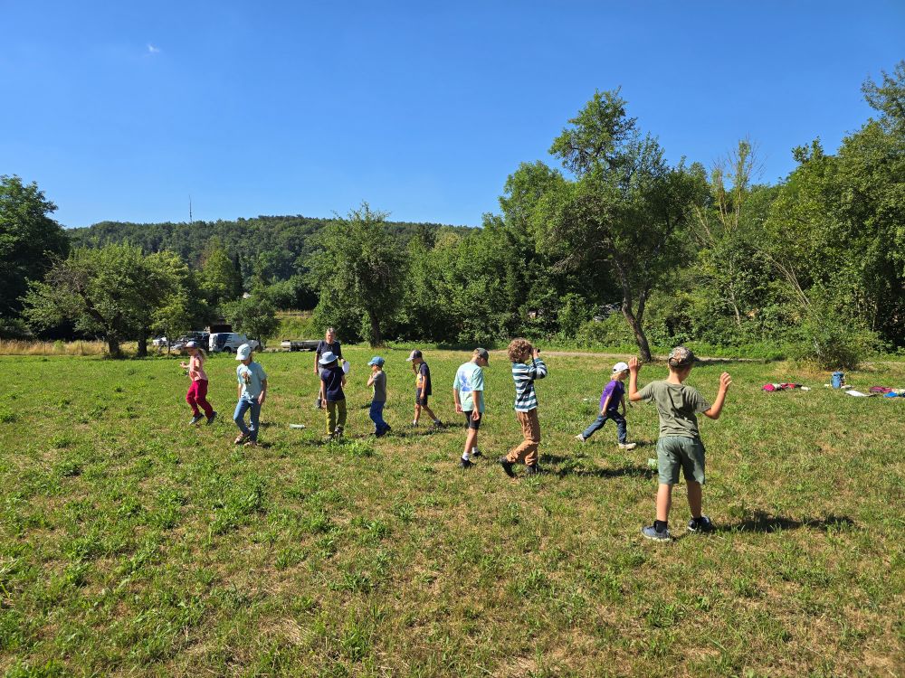 Beim Spiel „Bienenflug“ erfuhren die Kinder auf spielerische Weise, dass Bestäuber viele verschiedene Blütenpflanzen besuchen und damit einen wichtigen Beitrag zur Natur leisten. 