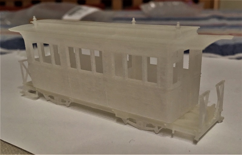 Modell des Weyer Personenwagens als Rohling aus dem 3d Druck - einige Details sowie die Achsen fehlen