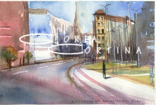 Alrededor de Bellas Artes.Bilbao.13x18cm.Acuarela/papel.