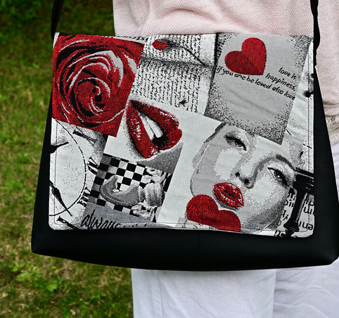 Sac à main romantique jeux échecs damier coeur rose livre lèvres noir et blanc rouge fait main l' arche de jessica