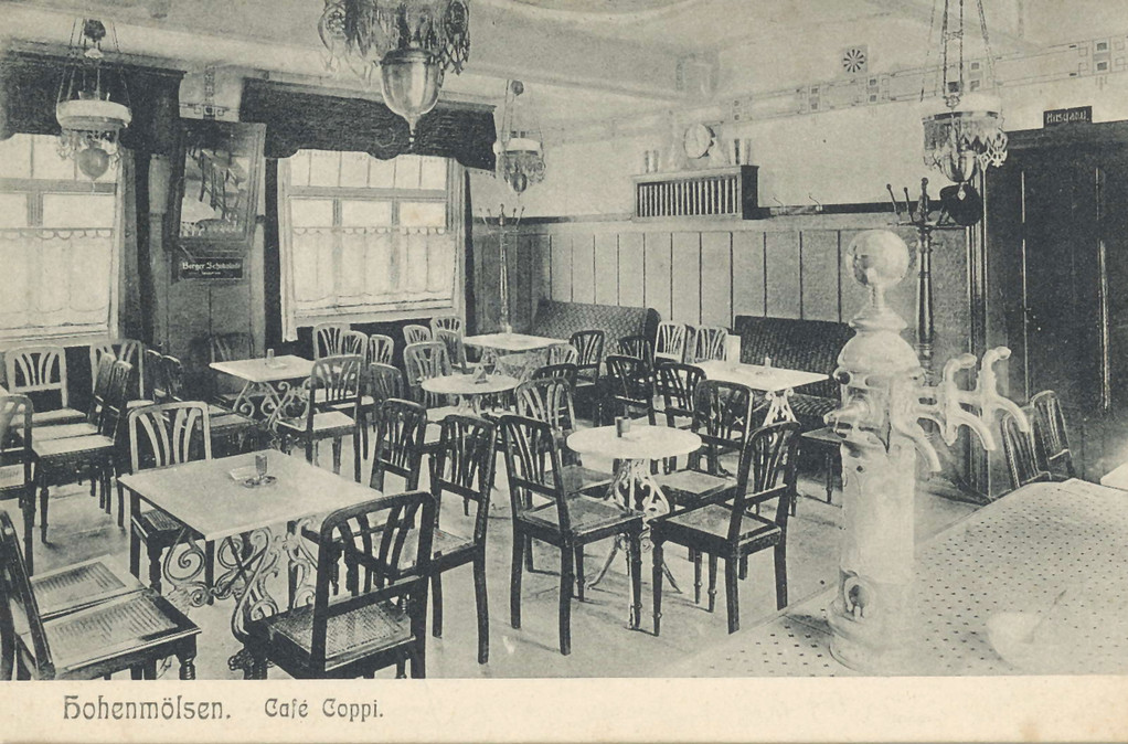 Cafe Coppi Hohenmölsen 1913 - Majolika m. Neusilber-Querarm