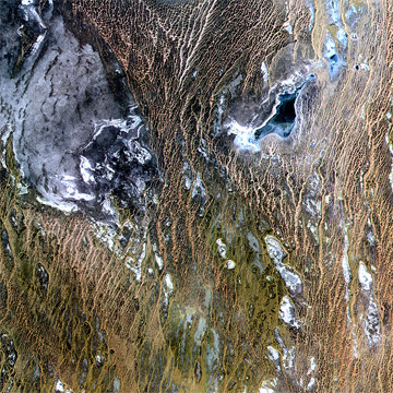 Northern part of the Karakum Desert in Turkmenistan. The image was acquired by ASTER. ©ERSDAC, Japan.