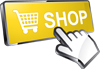 Eine Illustration: Eine weiße Hand zeigt auf einen gelben Button mit grauem Rand. Auf der gelben Fläche sieht man einen Einkaufswagen in Weiß sowie die Buchstaben SHOP.