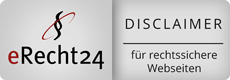 Das graue Logo des Unternehmens eRecht24 und der Aufschrift DISCLAIMER.