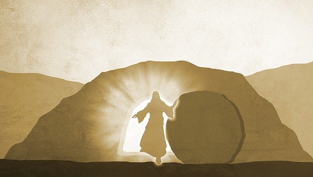 Jésus sortant du tombeau dans une grande lumière