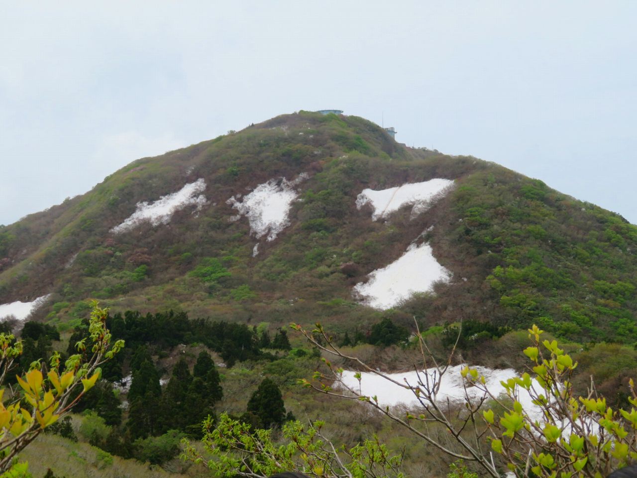 金北山へは残雪の急騰を登るので滑落覚悟(写真では小さいが50ｍ近く登る)