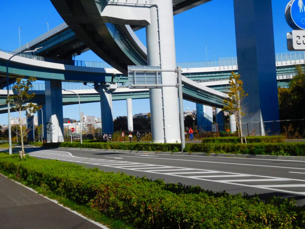 高速道路インターチェンジ下を歩く