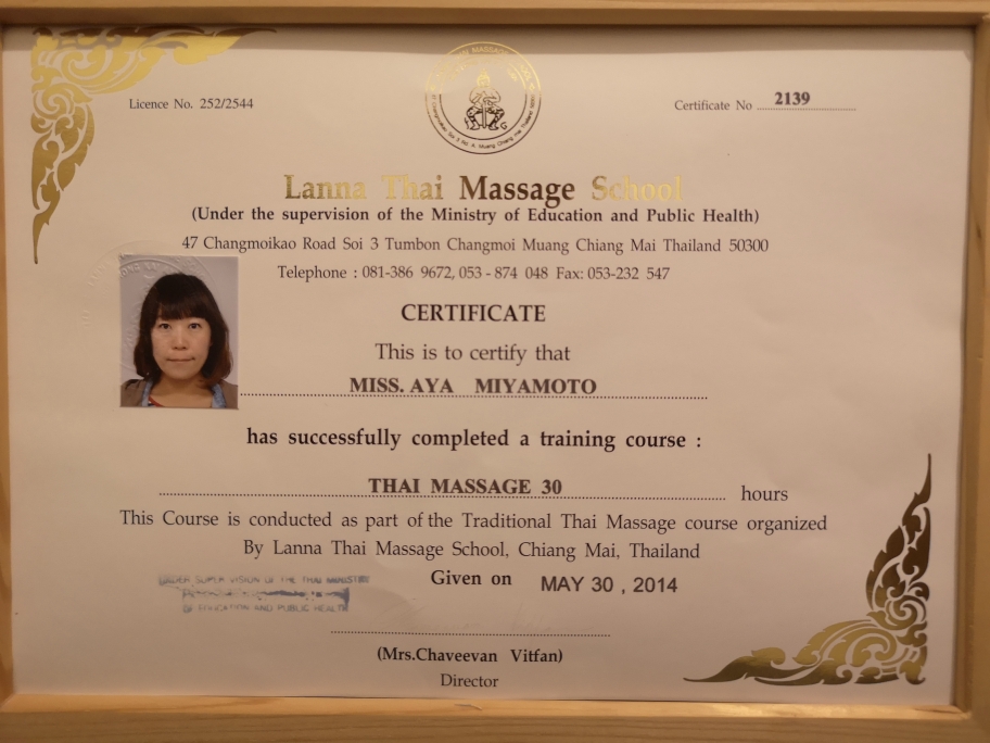 2014年 Thai massage level 1 / チェンマイLanna Thai Massage School