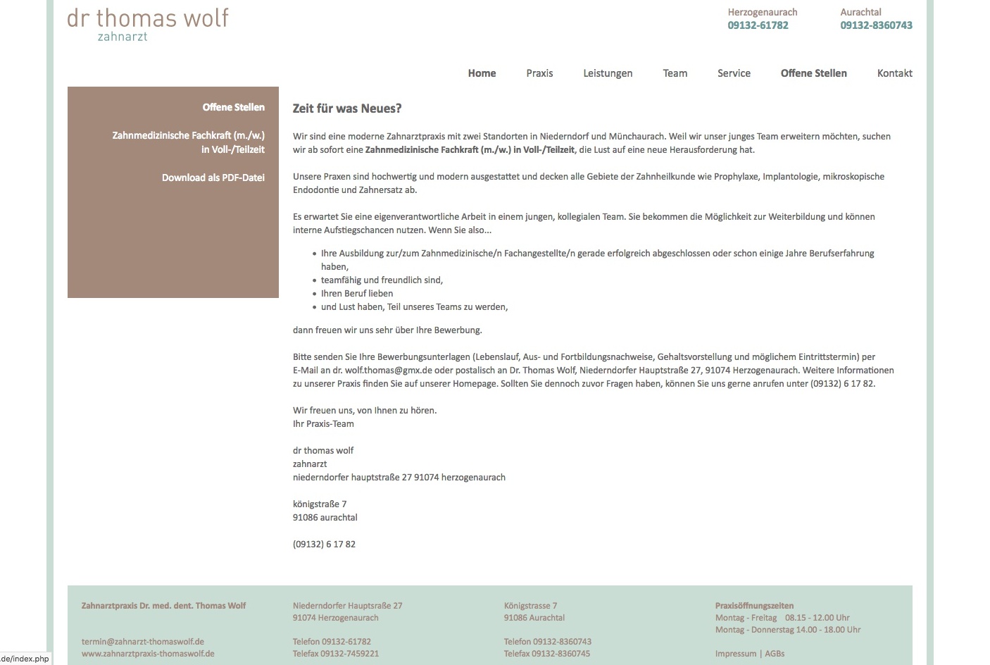 Zahnarztpraxis Dr. Wolf Website 