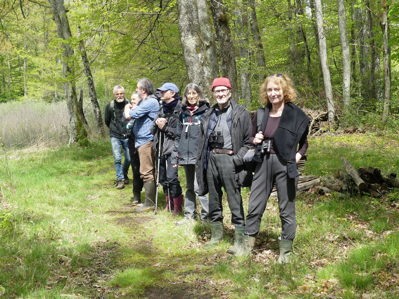 Le groupe marche en file indienne sur le sentier pour ne pas piétiner les bords très humides (présences de très petites grenouilles)