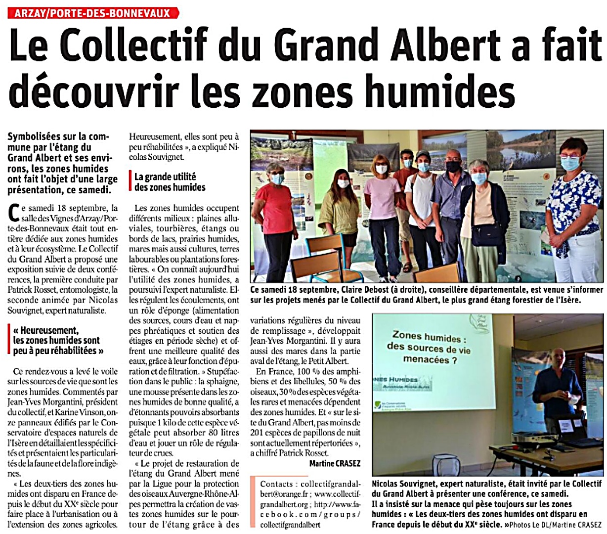 Le Dauphiné Libéré - Le Collectif Grand Albert a fait découvrir les zones humides - 21 septembre 2021