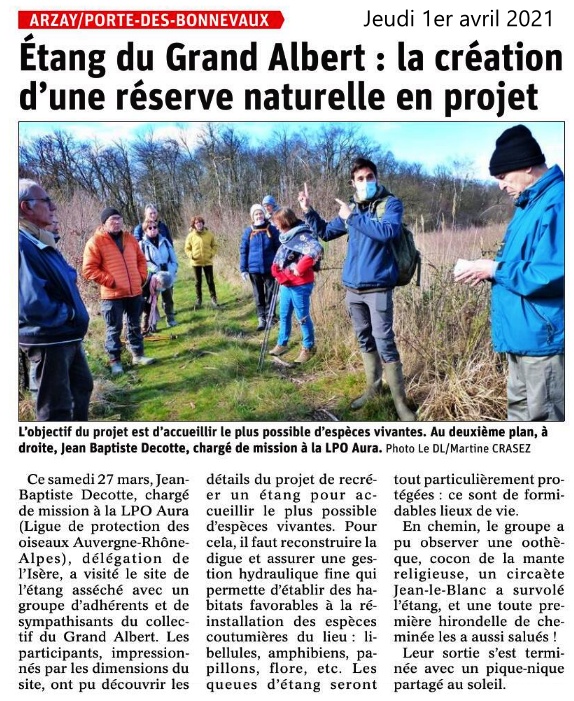 Le Dauphiné Libéré - Etang du Grand Albert - La création d'une réserve naturelle en projet - 1 avril 2021