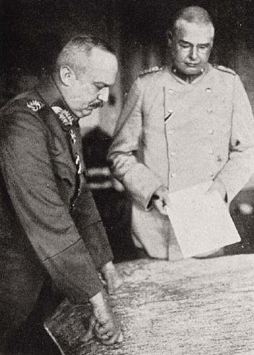 Erich Ludendorff (l) en Max Hoffmann. Bruckmann, F. Grosser Bilderatlas des Weltkrieges; 1915-1916.