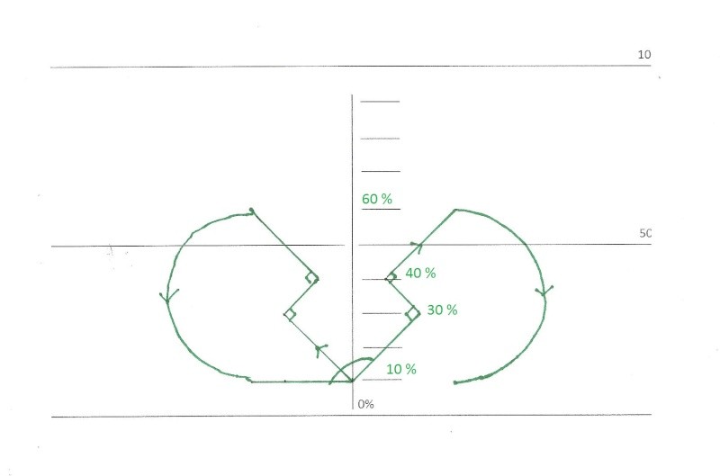 FIG_5: sortie du TR-4, on monte à 45° nez vers la ligne des 30% à gauche, on effectue un rapide droite-gauche en angles de 90° bien claqués! Petit bout de droite, pour attaquer un demi-cercle par le bas vers la ligne des 10%. On recommence ensuite la même