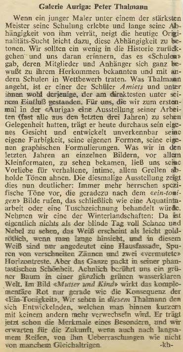 1960, Galerie Auriga: Zeitungsbericht