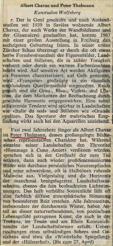 1974, Kunstsalon Wolfsberger: Zeitungsbericht