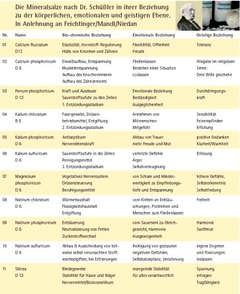 Selbstbehandlung mit Schüßler Salzen Tabelle